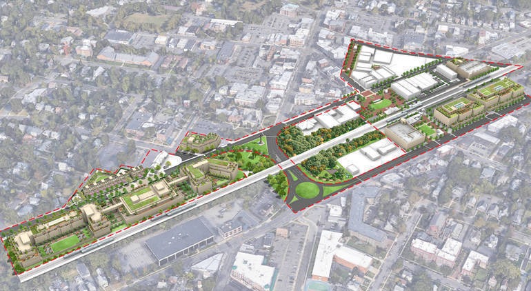 Conceptual illustration of One Westfield Place, aerial view looking northeast